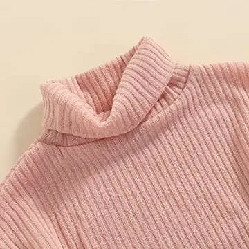 GOOCHEER Little Toddler Baby Girl Outfits Turtleneck Knit Sweater Dress Kids Solid Ribbed Long Sleeve Dresses +Belt Fall Clothes (A-Pink, 3-4T)