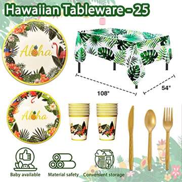 UJOYANT 323 Mega Luau Party Decorations, Hawaiian Party Decorations Kit For Adults - "ALOHA"&"HAPPY BIRTHDAY" Banner, Balloons, Cake Topper, Straws, Table Skirt, Dinnerware Set For 25 Guests
