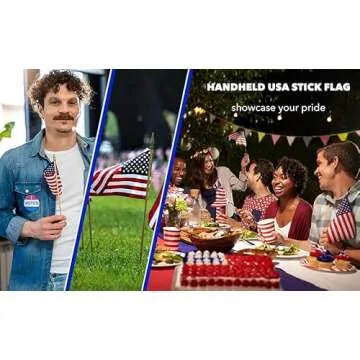 GiftExpress 12-Pack 8x12 Inch American Flag Proudly Made in U.S.A. Handheld US Stick Flags with Spear Gold Tip, Pole Hem Stitched Made in U.S.A American Stick Flags