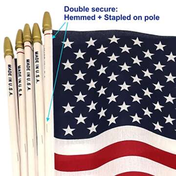 GiftExpress 12-Pack 8x12 Inch American Flag Proudly Made in U.S.A. Handheld US Stick Flags with Spear Gold Tip, Pole Hem Stitched Made in U.S.A American Stick Flags