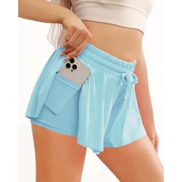 Wsirmet Flowy Butterfly Workout Shorts with Pockets