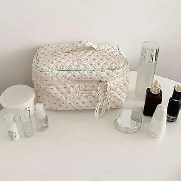 Ormein Floral Cotton Makeup Bag - Aesthetic and Stylish Pouch
