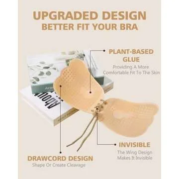Cmojsk Sticky Bra, Backless Strapless Bra Push Up, Adhesive Invisible Lift Up Bras 2 Pairs Black/Bei...