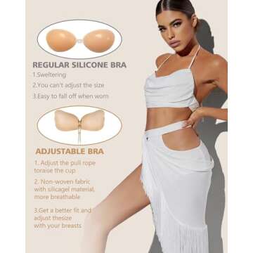 Cmojsk Sticky Bra, Backless Strapless Bra Push Up, Adhesive Invisible Lift Up Bras 2 Pairs Black/Beige