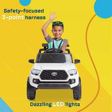 Kidzone 12V Ride on Truck, Battery Powered Licensed Toyota Tacoma Electric Car for Kids, Electric Vehicle Toy with Remote Control, 3 Speeds, MP3, Horn, LED Lights, Suspension System - Black
