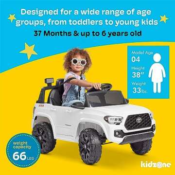 Kidzone 12V Ride on Truck, Battery Powered Licensed Toyota Tacoma Electric Car for Kids, Electric Vehicle Toy with Remote Control, 3 Speeds, MP3, Horn, LED Lights, Suspension System - Black