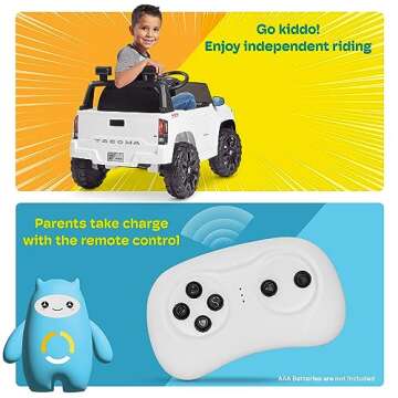 Kidzone 12V Ride on Truck, Battery Powered Licensed Toyota Tacoma Electric Car for Kids, Electric Vehicle Toy with Remote Control, 3 Speeds, MP3, Horn, LED Lights, Suspension System - Black