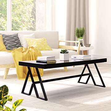 Jerry & Maggie Tempered Glass Tea Table Coffee Table Cocktail Desk Table - Modern Steel Triangular Legs Living Room Desk Decor - Anti Scratch Polished Surface Family Size Dinning Table, Black
