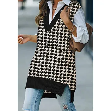 Chic Viottiset Women's Houndstooth Tunic Sweater Vest