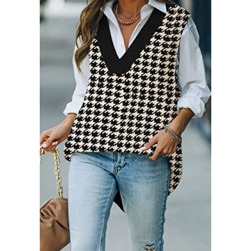 Chic Viottiset Women's Houndstooth Tunic Sweater Vest