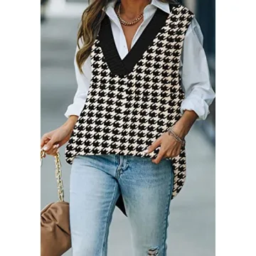 Chic Viottiset Women's Houndstooth Tunic Sweater Vest