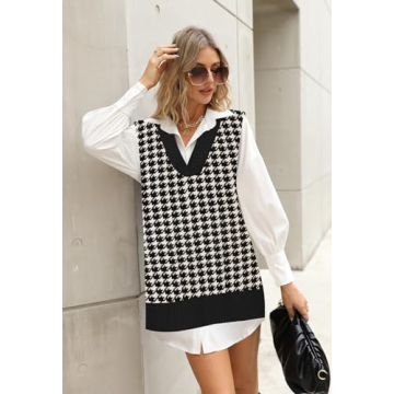 Chic Viottiset Women's Houndstooth Tunic Sweater Vest