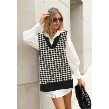Chic Viottiset Women's Houndstooth Tunic Sweater Vest