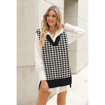 Chic Viottiset Women's Houndstooth Tunic Sweater Vest