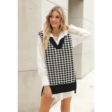 Chic Viottiset Women's Houndstooth Tunic Sweater Vest