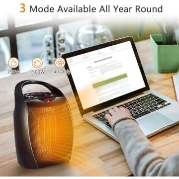 Antarctic Star Space Heater,Electric Portable Heater Fan for Indoor Use 750W/1500W ETL Certified Ceramic Small Mini Heater with Thermostat, Home Dorm Office Desktop and kitchen,Black