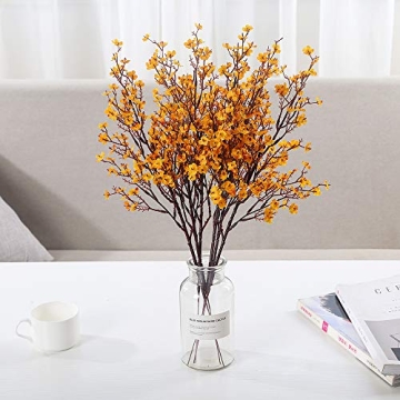 Momkids 6 Pcs Faux Flower Fake Babys Breath Flower Bulk Artificial Gypsophila Bouquet Silk Floral for Home Kitchen Bedroom Festival Wedding Xmas Party Decor (Orange)