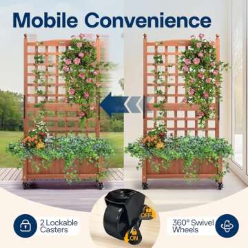 VIVOHOME 2 PCS Mobile Planter Box with Trellis - 50 Inch Tall, Natural Wood Raised Garden Bed
