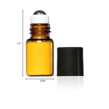 True Essence 3 ml, 3/4 Dram Amber Glass Mini Roll-on Glass Bottles with Metal Roller Balls - Refilla...