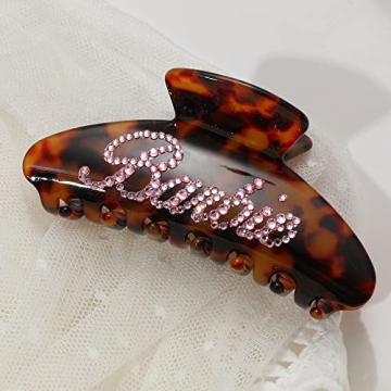 Personalized Rhinestone Hair Claw Barrettes - Custom Name Numbers in Tortoise 4"