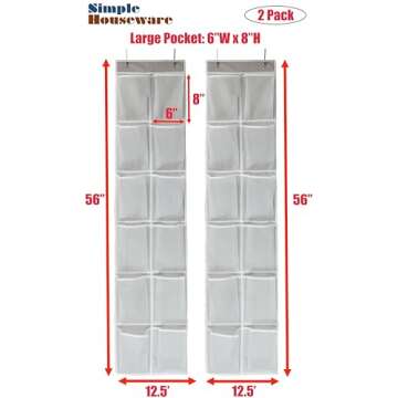 Simple Houseware 24 Pockets - 2PK 12 Large Pockets Over Door Hanging Shoe Organizer, Grey