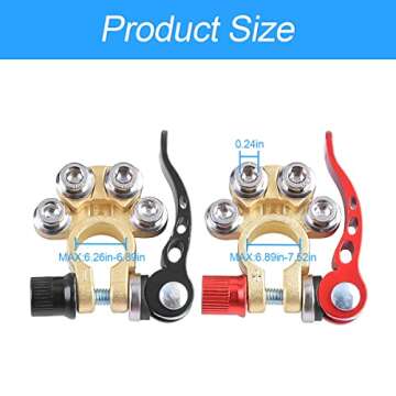 Battery Terminal Clamp Connectors, 2 Pcs 4 Way Quick Release Disconnect Car Battery Terminal for SAE...