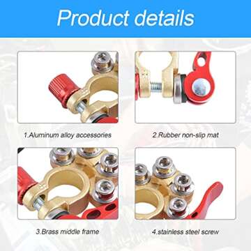 Battery Terminal Clamp Connectors, 2 Pcs 4 Way Quick Release Disconnect Car Battery Terminal for SAE/JIS Type A Posts, Compatible With Cars, Vans, Trucks and More