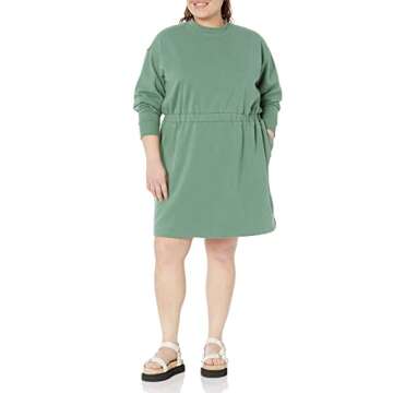 Amazon Essentials Women's Waisted Sweatshirt Dress (Available in Plus Size), Sage Green, Medium
