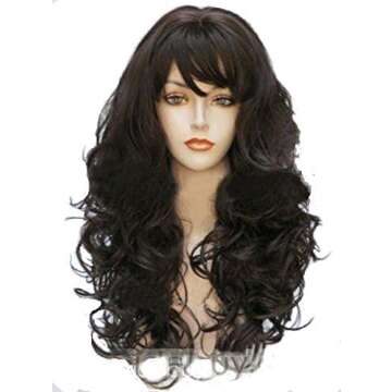 Long dark brown Hair Wigs pirate wig costume wigs for women Wavy Curly 24inches Heat Resisitant Fibe...