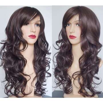 Long dark brown Hair Wigs pirate wig costume wigs for women Wavy Curly 24inches Heat Resisitant Fiber Curly brown Wig Halloween Costume girl wigs for adult Women