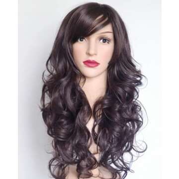 Long dark brown Hair Wigs pirate wig costume wigs for women Wavy Curly 24inches Heat Resisitant Fiber Curly brown Wig Halloween Costume girl wigs for adult Women