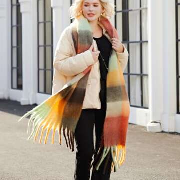 MissShorthair Chunky Colorful Scarf Oversized Blanket Scarves for Women Fluffy Big Thick Warm Shawl ...
