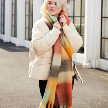 MissShorthair Chunky Colorful Scarf Oversized Blanket Scarves for Women Fluffy Big Thick Warm Shawl Winter,Red-multicoloured