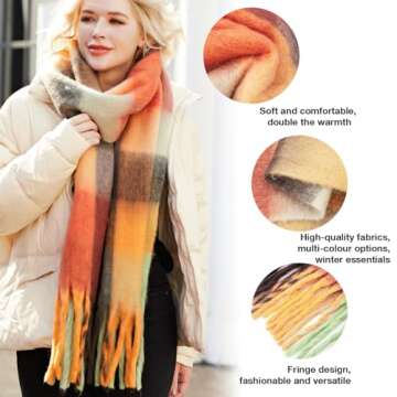 MissShorthair Chunky Colorful Scarf Oversized Blanket Scarves for Women Fluffy Big Thick Warm Shawl Winter,Red-multicoloured