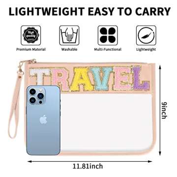 Iqimott Monogram Letter Clear Bag Purse, Chenille Glitter Letter Makeup Cosmetic Bag Patch Zipper To...