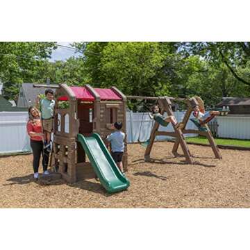 Step2 Naturally Playful Adventure Lodge Play Center with Glider, Kids Outdoor Playset, Two Tier Back...