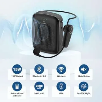 Wireless Bluetooth Voice Amplifier for Teachers – 15W Portable Mini Speaker