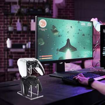 FYY Game Controller Holder 2 Tiers - Universal Dual Controller Stand Headphone Holder, Acrylic Clear...