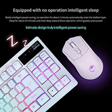 ZJFKSDYX C87 Wireless Gaming Keyboard & Mouse Combo: Ergonomic, RGB Backlit, Rechargeable, Waterproof, 2.4G Connectivity, Anti-Ghosting - Long Battery Life & Plug and Play (White)