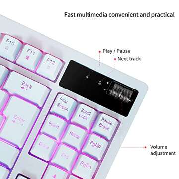 ZJFKSDYX C87 Wireless Gaming Keyboard & Mouse Combo: Ergonomic, RGB Backlit, Rechargeable, Waterproof, 2.4G Connectivity, Anti-Ghosting - Long Battery Life & Plug and Play (White)