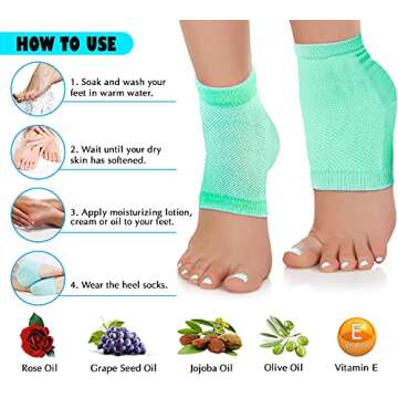 Nado Care Moisturizing Socks Lotion Gel for Dry Cracked Heels - Spa Gel Socks Humectant Moisturizer Heel Balm Foot Care Heel Softener Compression Cotton - 4 Pair