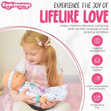 KOOKAMUNGA KIDS 16 Inch Interactive Baby Doll - Realistic Baby Doll that Cries, Talks, Laughs, Moves, Sucks Pacifier Toy - Crying Baby Doll Cute Sounds - Talking Baby Dolls for Toddlers Girls Ages 2 +