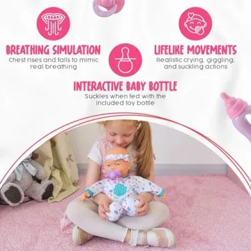 KOOKAMUNGA KIDS 16 Inch Interactive Baby Doll - Realistic Baby Doll that Cries, Talks, Laughs, Moves, Sucks Pacifier Toy - Crying Baby Doll Cute Sounds - Talking Baby Dolls for Toddlers Girls Ages 2 +