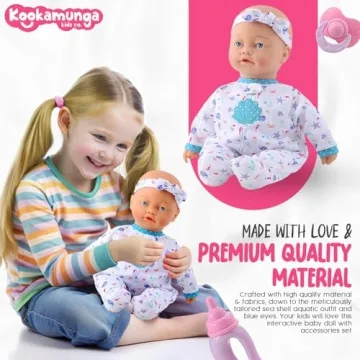 KOOKAMUNGA KIDS 16 Inch Interactive Baby Doll - Realistic Baby Doll that Cries, Talks, Laughs, Moves, Sucks Pacifier Toy - Crying Baby Doll Cute Sounds - Talking Baby Dolls for Toddlers Girls Ages 2 +