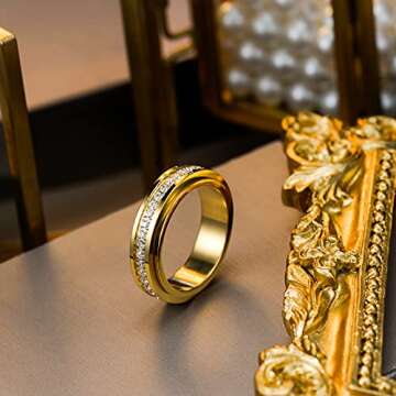 Kainier Spinner Anxiety Ring with Cubic Zirconia Stones