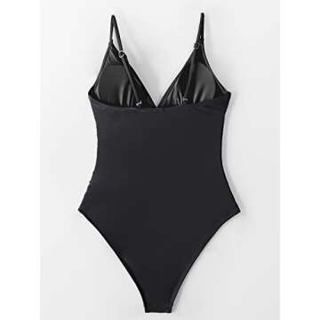 CUPSHE Women's One Piece Swimsuit Tummy Control V Neck Bathing Suits L Black