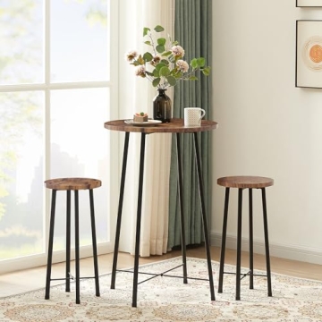 VECELO Bistro Table Set with 2 Barstools for Dining