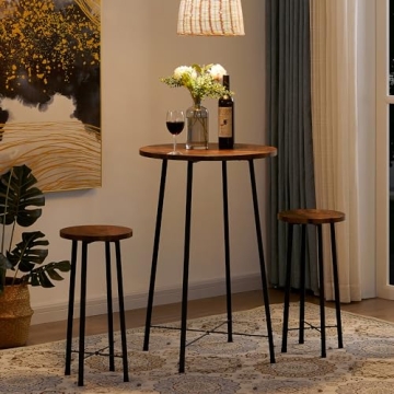 VECELO Bistro Table Set with 2 Barstools for Dining