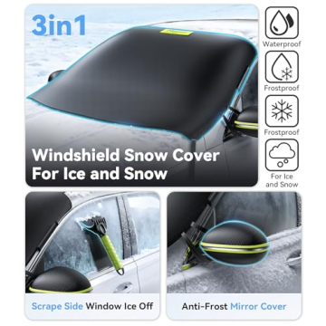 Nmoiss Heavy-Duty Windshield Snow Cover & Ice Scraper - All-in-One Winter Car Kit