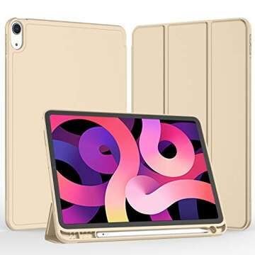 iMieet iPad Air 11 Inch Case M2 2024, iPad Air 5th/4th Generation Case 2022/2020 10.9 Inch with Pencil Holder, Trifold Stand Smart Case(Champagne Gold)